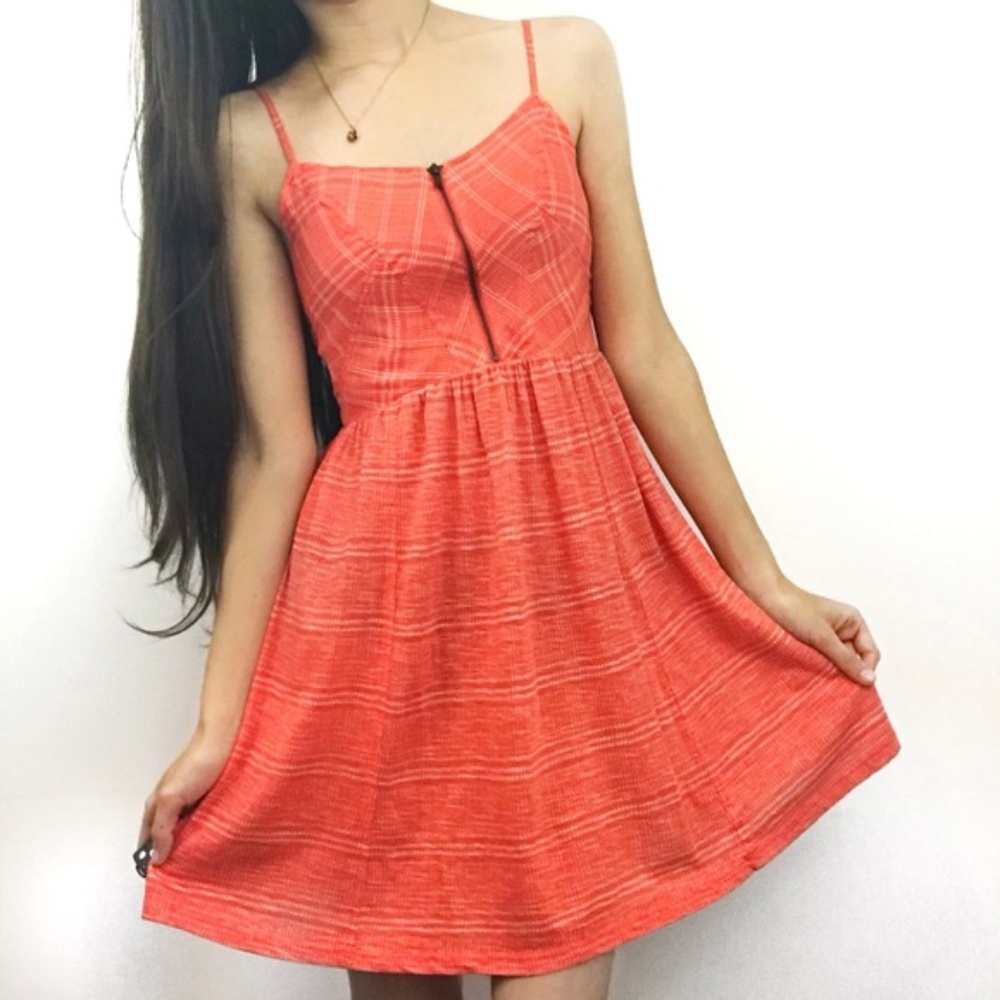 UO Orange Half Zip Fit and Flare Dress